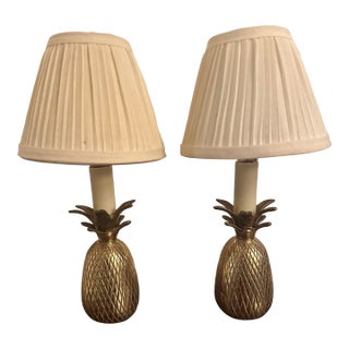 Matching Pair of Vintage Petite Brass Pineapple Lamps For Sale