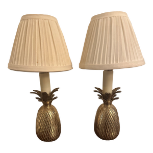 Matching Pair of Vintage Petite Brass Pineapple Lamps