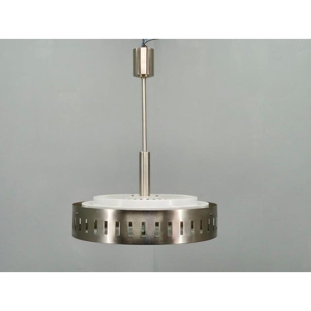 Space Age UFO Pendant Light in Metal and Glass, Czechoslovakia, 1970s For Sale - Image 3 of 14