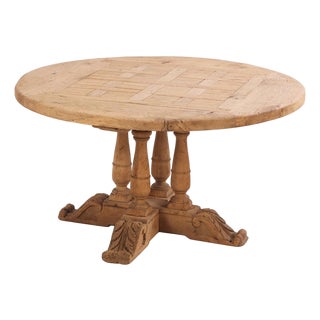 French Round Solid Oak Table With Acanthus Motifs, C. 1940 For Sale
