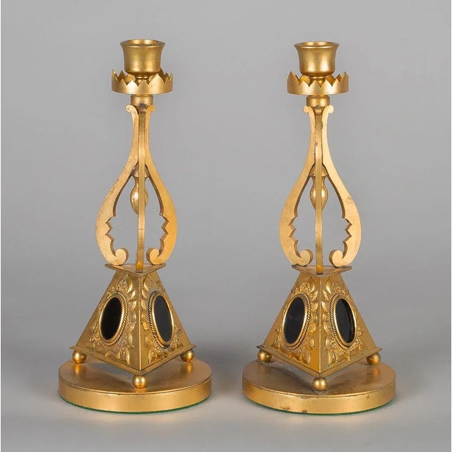 Victorian Antique English Gilded Bronze Candlesticks - a Pair For Sale - Image 3 of 8