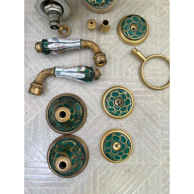 Metal Vintage Sherle Wagner Chinoiserie Hand-Painted Porcelain Sink & Gilt Faucet Set For Sale - Image 7 of 16