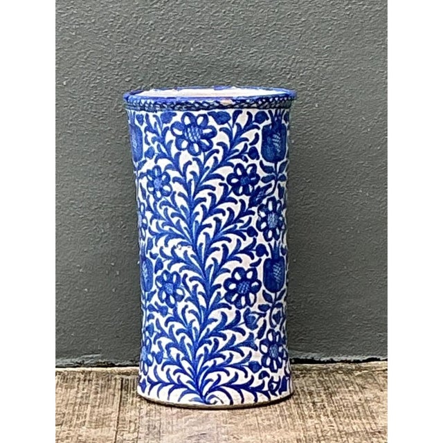 Vintage Blue and White Ceramic Umbrella Stand For Sale - Image 12 of 12