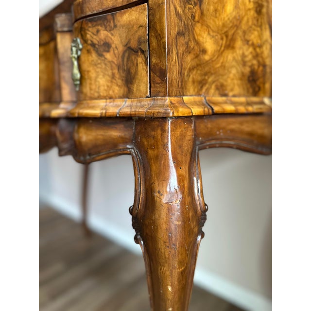 Antique Burr Walnut Fall-Front Bureau Desk in the Queen Anne Revival Style For Sale - Image 9 of 9