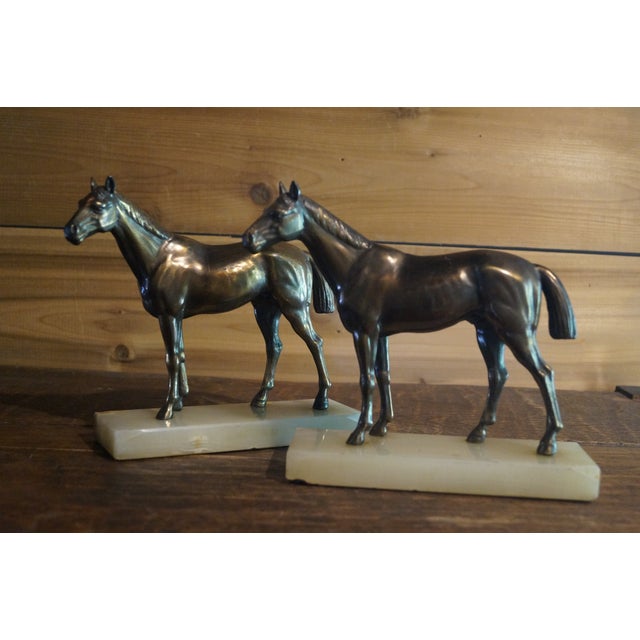 Stone Early 20th Century Bronze Horses Bookends - A Pair For Sale - Image 7 of 8