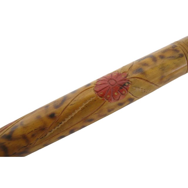 Yellow Antique Tijuana Mexico 1932 Aztec Native Painted Wood Walking Stick Cane For Sale - Image 8 of 13