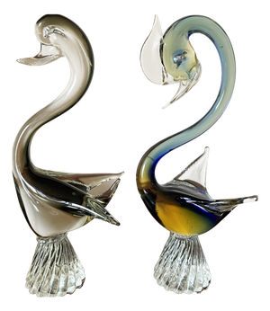 Venetian Murano Glass Swans, 1970s, Set of 2