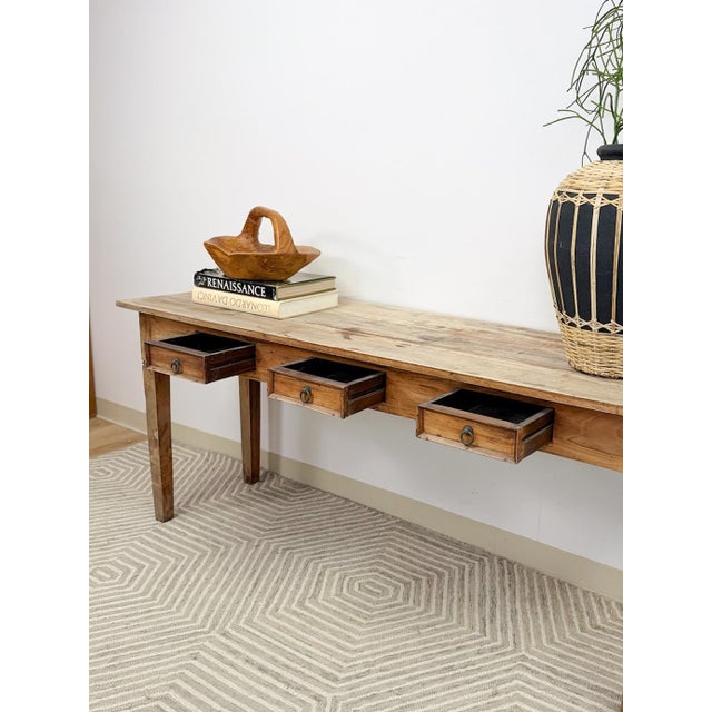 Tan Nadeau Indonesian Solid Wood Antiqued Console Sofa/Entryway Rustic Primitive For Sale - Image 8 of 11