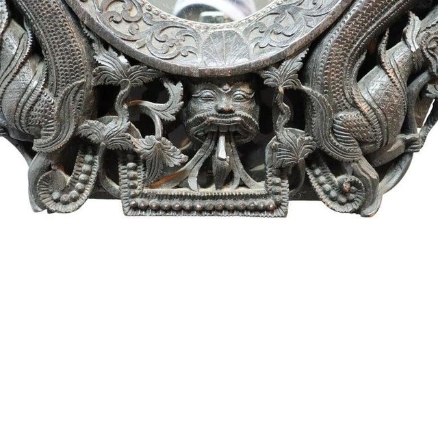 1920s Anglo-Indian Carved & Ebonized Reticulated Hardwood Mirror With Buddha & Dragons For Sale - Image 6 of 10