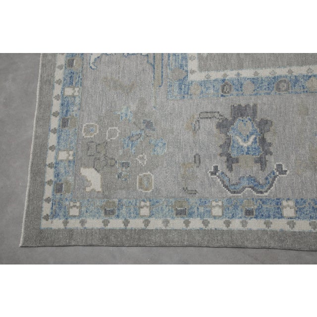 Modern Early 21st Century Gray & Blue Floral Design Handwoven Wool Turkish Oushak Rug 11'6" X 15' For Sale - Image 3 of 8
