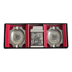 3 Piece Set French Art Deco Brass Ashtray Set With Matching Stand – 1920s