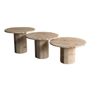 Pink Marble Tiered Coffee Tables, 1980s, Set of 3 For Sale