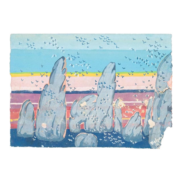 Seagulls - Watercolor on Paper by J.-R. Delpech - Mid 20th Century Mid 20th Century For Sale