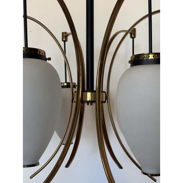 Metal Six-Light Chandelier with White Opaline Diffusers by Bruno Gatta for Stilnovo, 1950 For Sale - Image 7 of 12