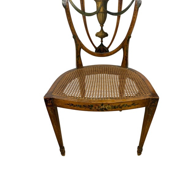 Wood Pair of Antique 19th Century English Federal Hepplewhite Caned Side Chairs For Sale - Image 7 of 14