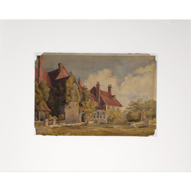 English Mansion by the Cemetery - Late 1800s Watercolor on Paper by Lucy Cooper For Sale In Monterey, CA - Image 6 of 7
