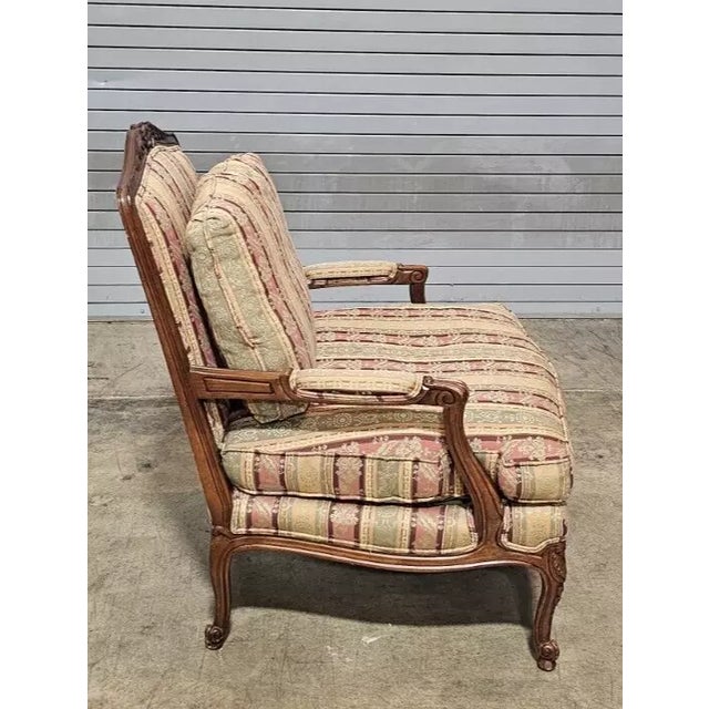 EJ Victor Late 20th Century Ej Victor Walnut Louis XV Arm Chair Matching Ottoman Shell & Bellflower For Sale - Image 4 of 12