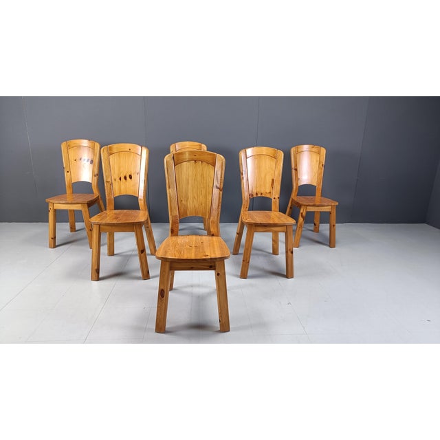 1970s Vintage Pine Wood Dining Chairs, 1970s, Set of 6 For Sale - Image 5 of 12
