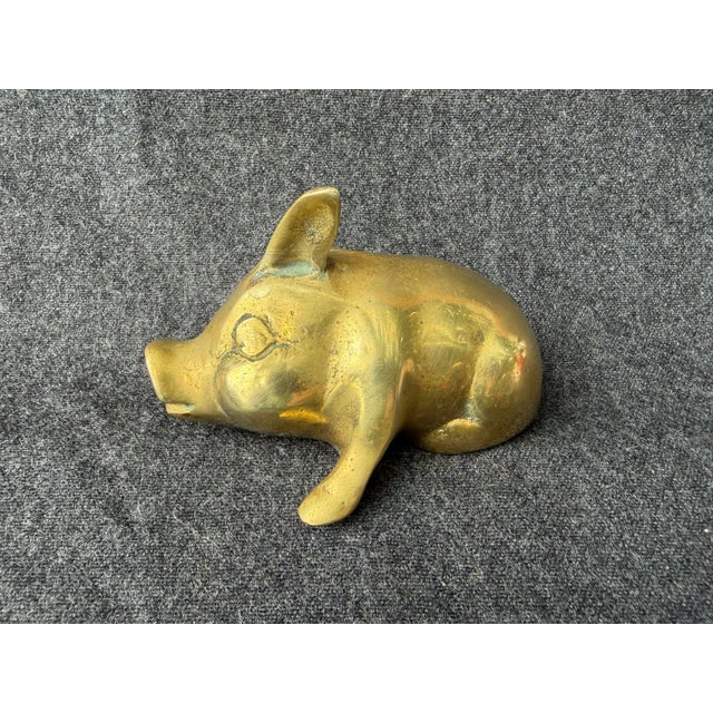 Mid 20th Century Vintage Solid Brass Lounging Pig Figure For Sale - Image 5 of 15