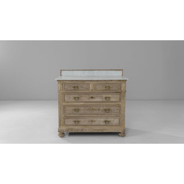 1900s French Louis XVI Oak Chest of Drawers With Marble Top For Sale - Image 4 of 18