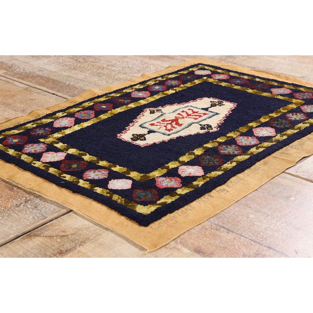 Navy Blue Vintage American Hooked Rug, 02'00 X 03'00 For Sale - Image 8 of 10