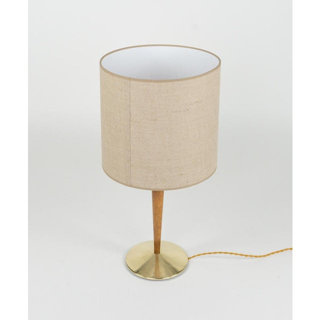 Mid-Century Mod. A/1 Table Lamp in Brass, Wood & Fabric from Sciolari, Italy, 1960s For Sale - Image 4 of 15