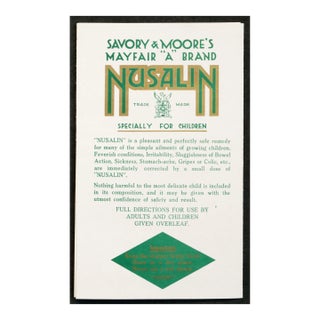 1920s British Advertising Pamphlet Nusalin: Specially for Children, Savory & Moore's Mayfair "A" Brand (Matted) For Sale