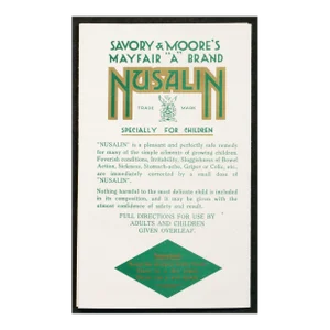1920s British Advertising Pamphlet Nusalin: Specially for Children, Savory & Moore's Mayfair "A" Brand (Matted)