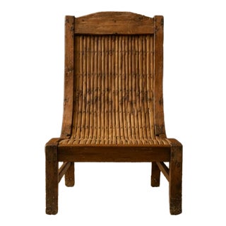 Sculptural Ethnic Lounge Chair in Exotic Wood and Bamboo, 1980s For Sale