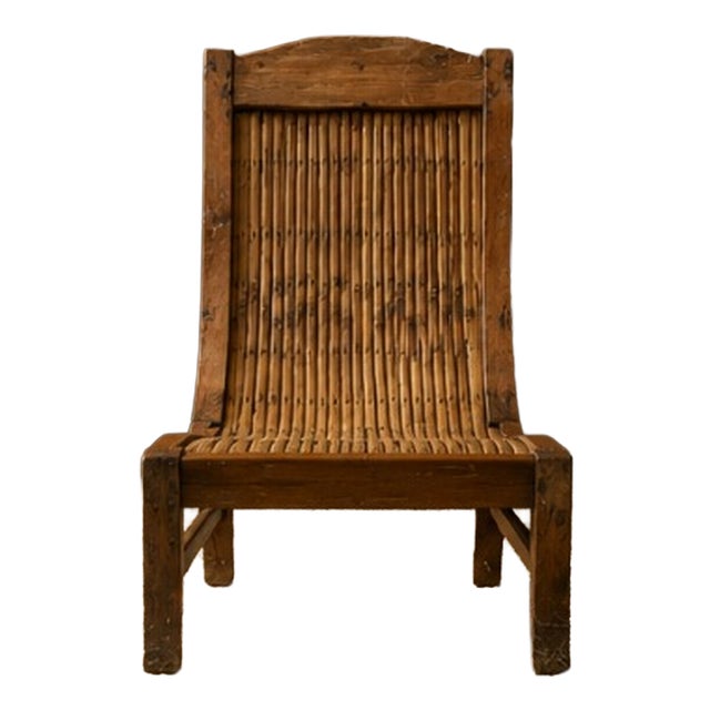 Sculptural Ethnic Lounge Chair in Exotic Wood and Bamboo, 1980s For Sale