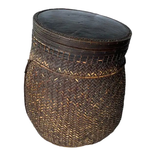 Rattan Basket Dayak Tribe Hand-Woven From Kalimantan, Borneo, Mid 20th Century For Sale