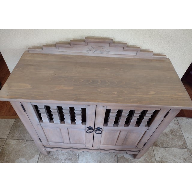 Late 20th Century Ernest Thompson Southwest Pueblo Style Carved Wood Cabinet With Sun Motif For Sale - Image 4 of 15