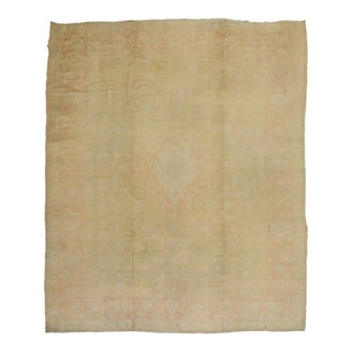 Pale green Pink Antique Oushak Rug - 10' x 13'4" For Sale