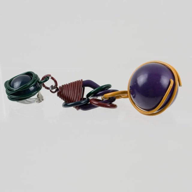 Space Age Futuristic Multicolor Wired Dangle Clip Earrings For Sale In Atlanta - Image 6 of 7