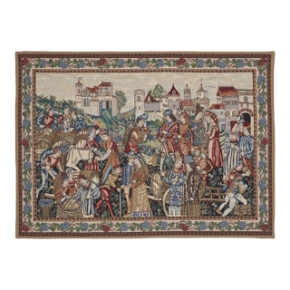 Medieval Wine Merchants Loom Woven Tapestry - 107 X 175 Cm (3'6" X 5'9") - Requires Rod Size 5 For Sale