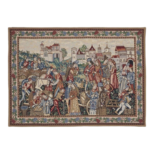 Medieval Wine Merchants Loom Woven Tapestry - 107 X 175 Cm (3'6" X 5'9") - Requires Rod Size 5 For Sale