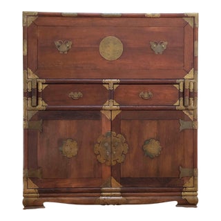 Vintage Chinese Teak Secretary Desk Cabinet Credenza For Sale