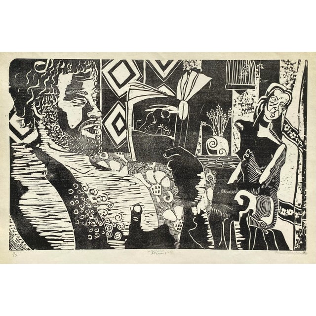 1986 Rebecca Bleecher Dreams Woodblock For Sale - Image 4 of 4