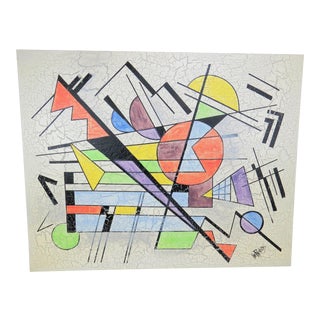 1980s Lee Reynolds Large Abstract Painting in the Style of Wassily Kandinsky For Sale