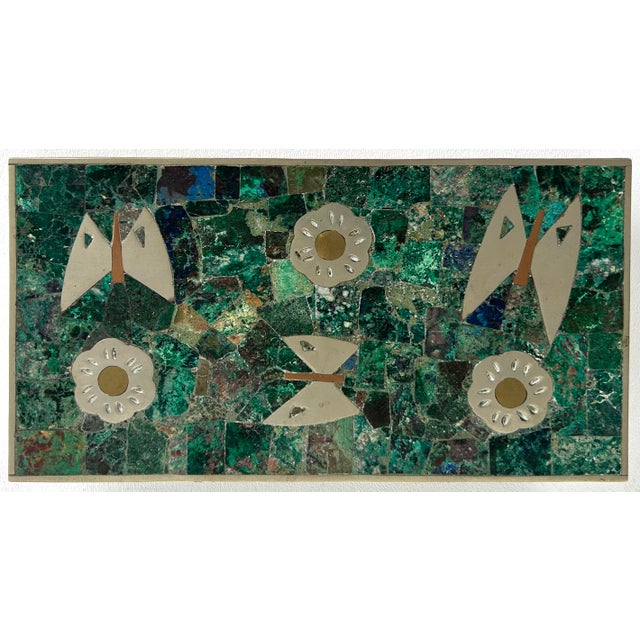 Los Castillo 1950s Mexican Mid-Century Mixed Metals, Stone "Butterfly" Lined Box For Sale - Image 4 of 10