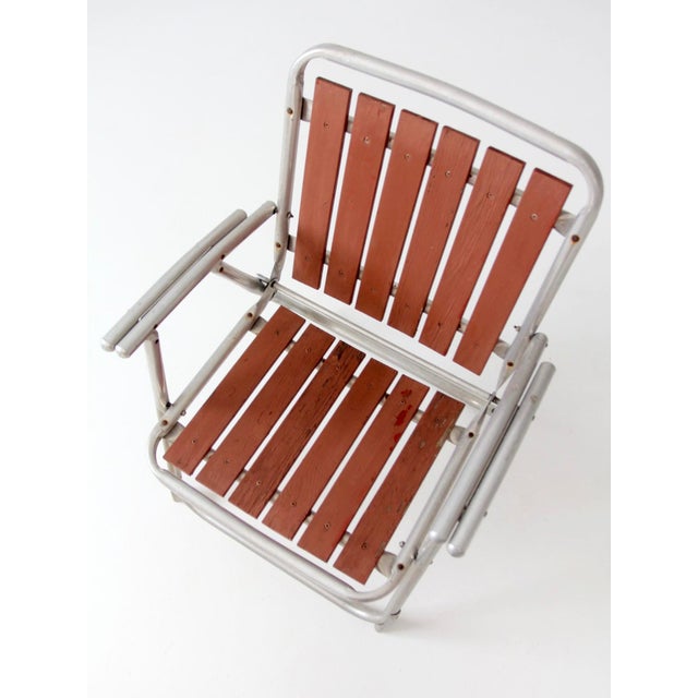 Mid 20th Century Vintage Mid-Century Aluminum and Wood Folding Lawn Chair For Sale - Image 5 of 15