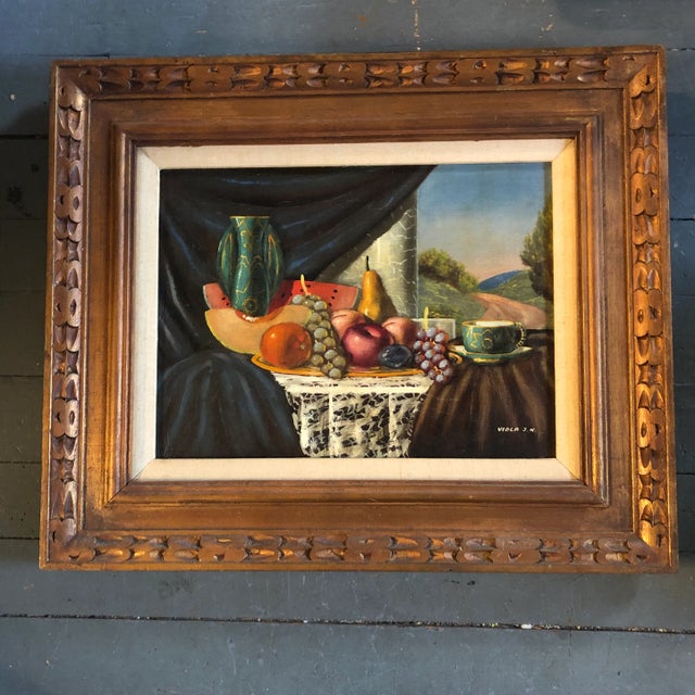 1960’s Vintage Original Still Life With a View Painting Original Vintage Frame Signed For Sale In Philadelphia - Image 6 of 6