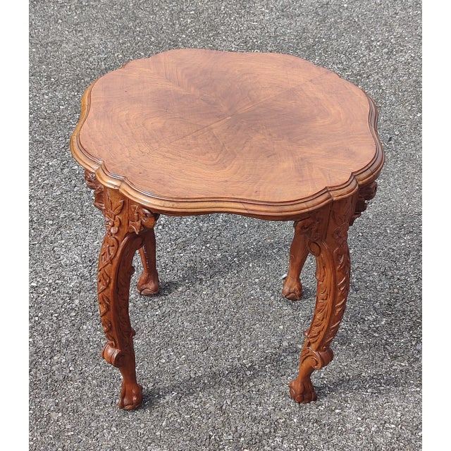 Wood 1900s Hand Carved Walnut Inlay Side/End Table For Sale - Image 7 of 7
