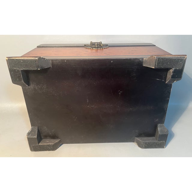 Wood Vintage Burl & Ebonized Wooden Keepsake Box Musical Motif Brass For Sale - Image 7 of 8