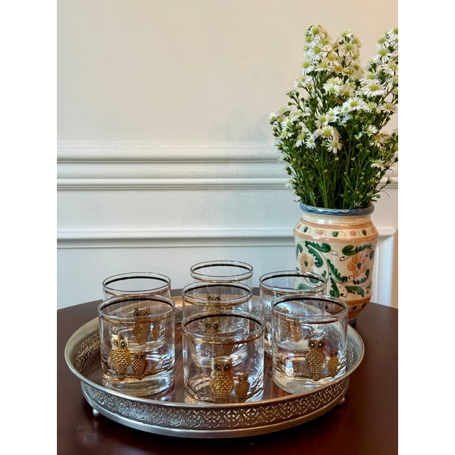 Mid-Century Modern Mid 20th Century Culver Gold Owl Rocks Glasses— Set of 7 For Sale - Image 3 of 16