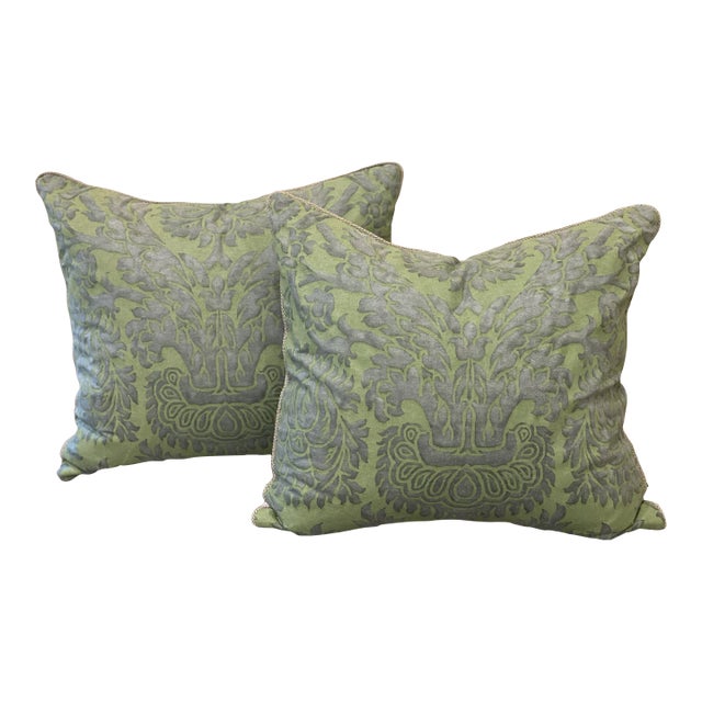 Green Fourtuny Pillows- a Pair For Sale