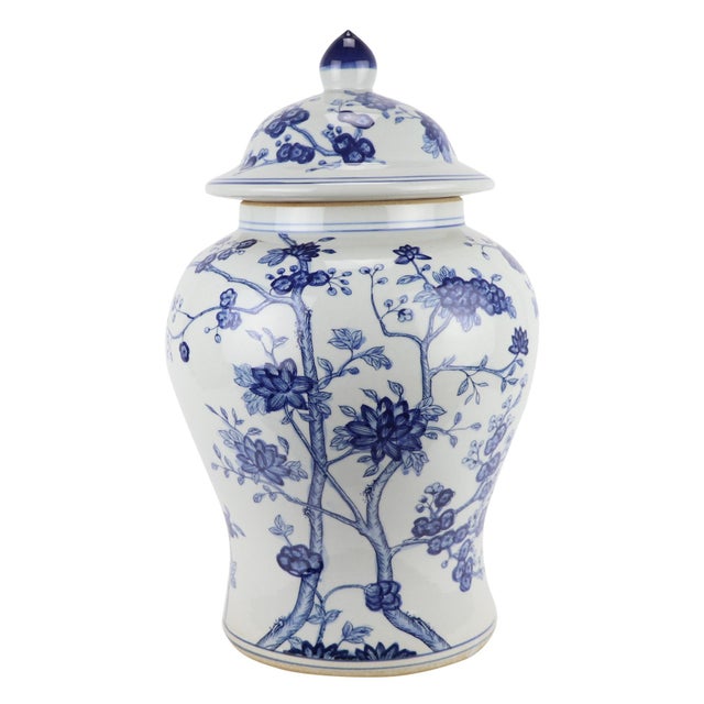 Pair of Floral Ginger Jars With Gold Edging 18" High For Sale - Image 4 of 4