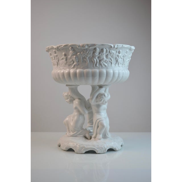 Neoclassical White Glazed Ceramic Fruit Compote, Portugal, 1970s For Sale - Image 6 of 11