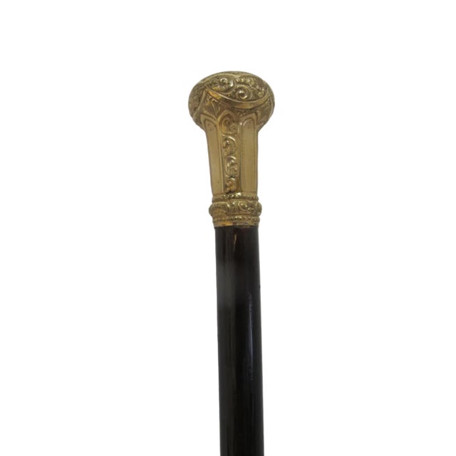 Victorian Wood Floral Chased Gold Plated Knob Children's Walking Stick Cane For Sale In Portland, OR - Image 6 of 8