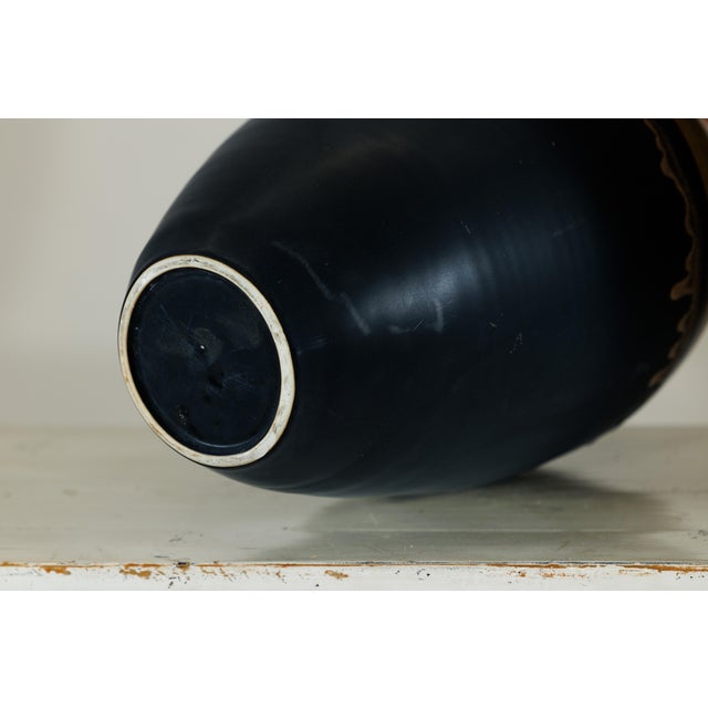 Large Artisan Ceramic Vases with Olive-Taupe and Black Drip Glaze Finish - A Pair For Sale - Image 12 of 18